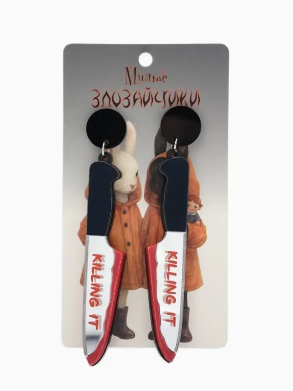 Серьги акриловые &laquo;Ножи&raquo;, окровавленные, красно-белые в чёрном металле