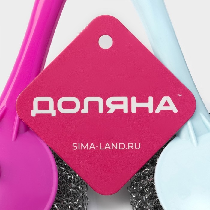 Губка для посуды Доляна «Бублик», с ручкой, металлическая, 15 гр, цвет МИКС Губка для посуды Доляна «Бублик», с ручкой, металлическая, 15 гр, цвет МИКС