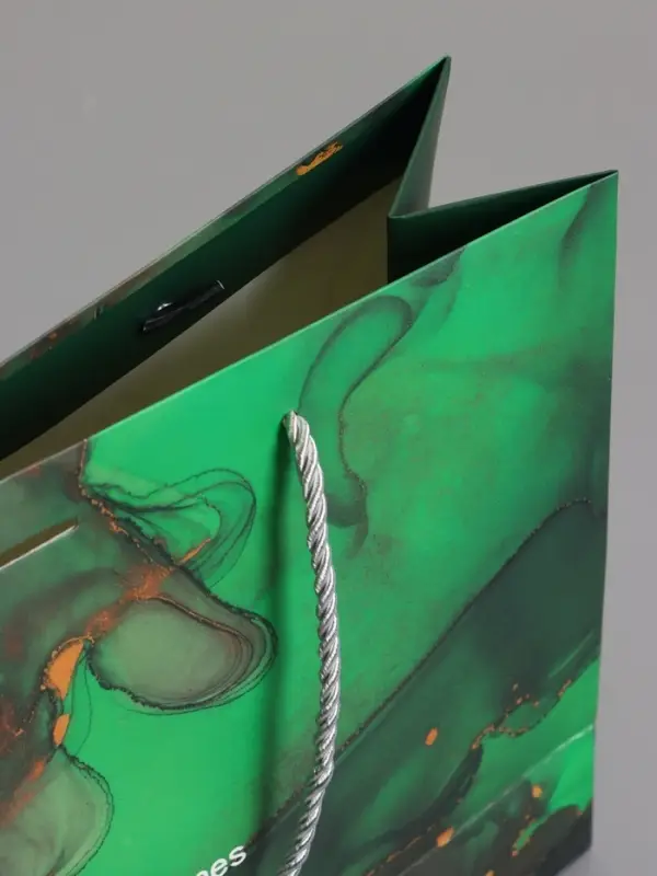 Пакет подарочный "Мрамор", зеленый с бантиком, 32 х 25 х 11 см