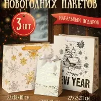 Пакеты подарочные ламинированные &laquo;С Новым годом&raquo;, набор 3 шт., 23&times;27&times;11 см, 23&times;18&times;10 см, 19&times;13&times;9 см