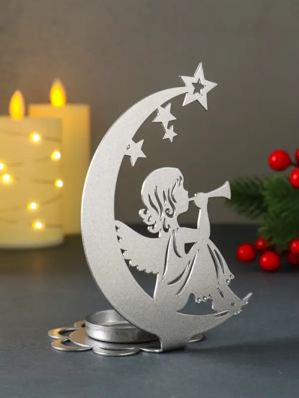 Подсвечник новогодний  Подсвечник новогодний "Рождественский месяц" серебряный 7,1х10,8х14,7 см