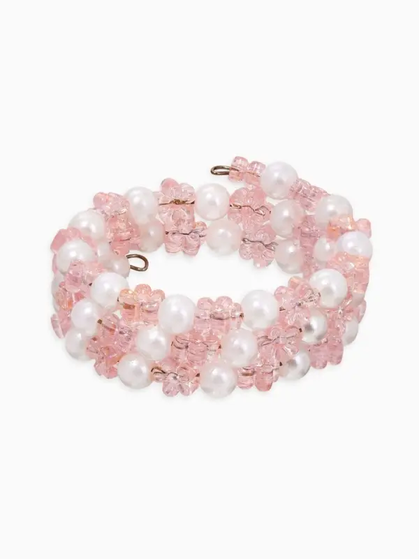 Браслет-пружинка детский &laquo;Выбражулька. Цветочки хрустальные&raquo;, d=3.5 см, белый, розовый