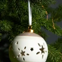 Ёлочный шар с подсветкой &laquo;Звёзды беж&raquo;, 10&times;8.8&times;8.8 см, 1 LED, керамика, от батареек LR44&times;3, керамика, свечение тёплое белое