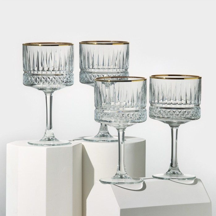 Набор стеклянных фужеров Elysia, 500 мл, 4 шт, с золотой каймой Набор стеклянных фужеров Elysia, 500 мл, 4 шт, с золотой каймой
