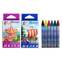 Мелки восковые 6 цветов &laquo;Фантазия&raquo;, круглые, МИКС