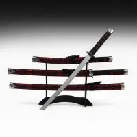 Макет оружия &laquo;Сувенирные катаны на подставке 3в1. Драконы красные на чёрном&raquo;, ножны ткань, 47 см; 70 см; 89 см