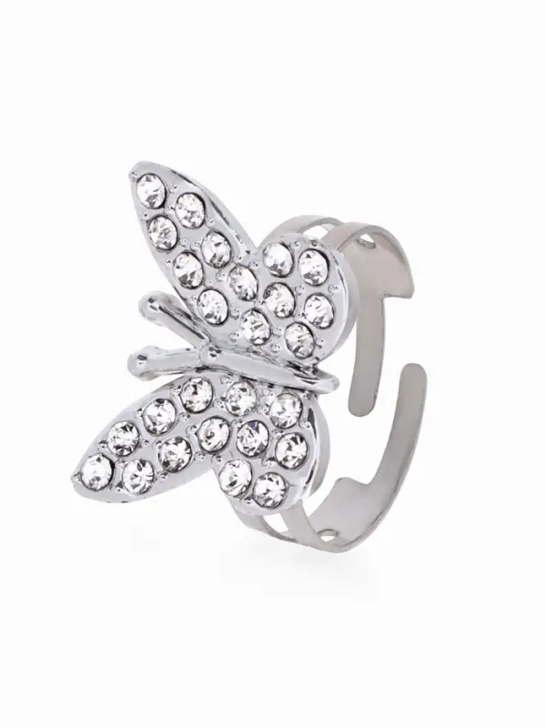 Кольцо &laquo;Выбражулька. Бабочка&raquo;, стразы, белое в серебре, безразмерное