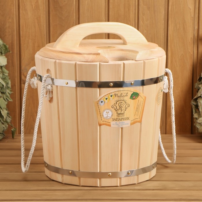 Запарник из кедра с крышкой, 15 л, нержавеющая вставка Запарник из кедра с крышкой, 15 л, нержавеющая вставка