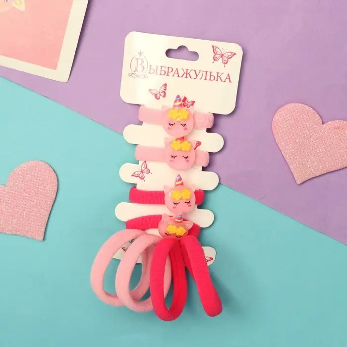 Резинка для волос  Резинка для волос "Амелия" (набор 8 шт) единорожек с цветочками, 4 см, розовый