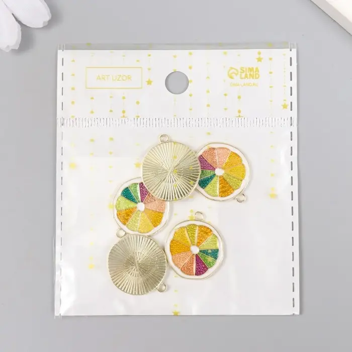 Декор для творчества металл, эмаль  Декор для творчества металл, эмаль "Грейпфрут" 2х2,2 см