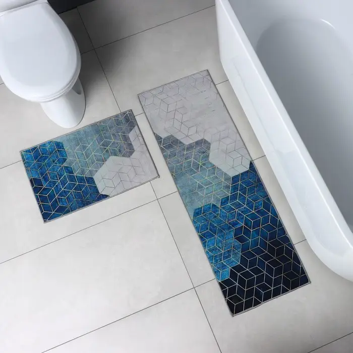 Коврики для ванны и туалета &laquo;Доляна. Галилео&raquo;, 2 шт., 40&times;120, 40&times;60 см, синие