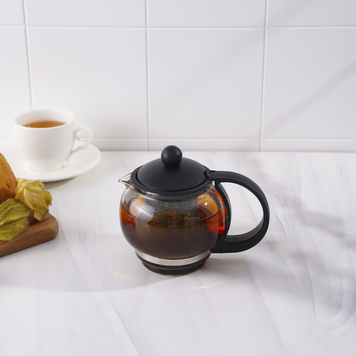 Чайник стеклянный заварочный «Вдохновение», 500 мл, с металлическим ситом, цвет чёрный Чайник стеклянный заварочный «Вдохновение», 500 мл, с металлическим ситом, цвет чёрный