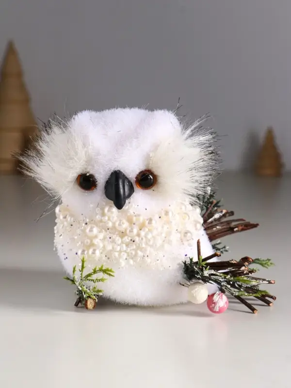 Декор "Белый совёнок с бусинками" 13х7х9 см