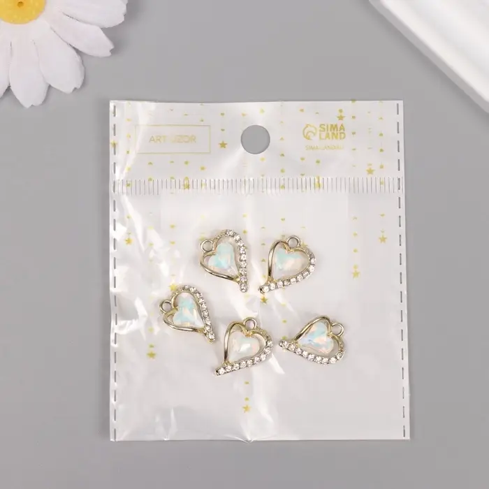 Декор для творчества металл, стразы Декор для творчества металл, стразы "Изогнутое сердце" золото, белый 1,8х1,3х0,5 см