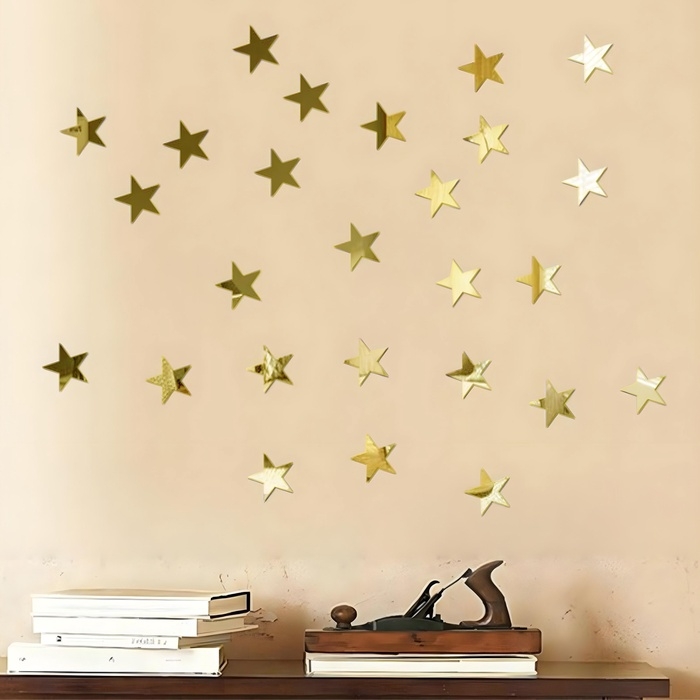 Наклейки интерьерные Наклейки интерьерные "Звёздочки", зеркальные, декор на стену, набор 50 шт 5х5 см, золото