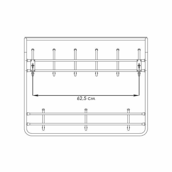 Вешалка настенная, с полкой, 9 крючков, 2 яруса, 73×22×58 см, коричневая