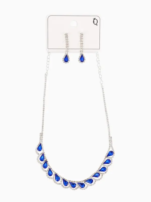 Набор 2 предмета: серьги, колье &laquo;Листопад&raquo;, капли, сине-белый в серебре, 45 см