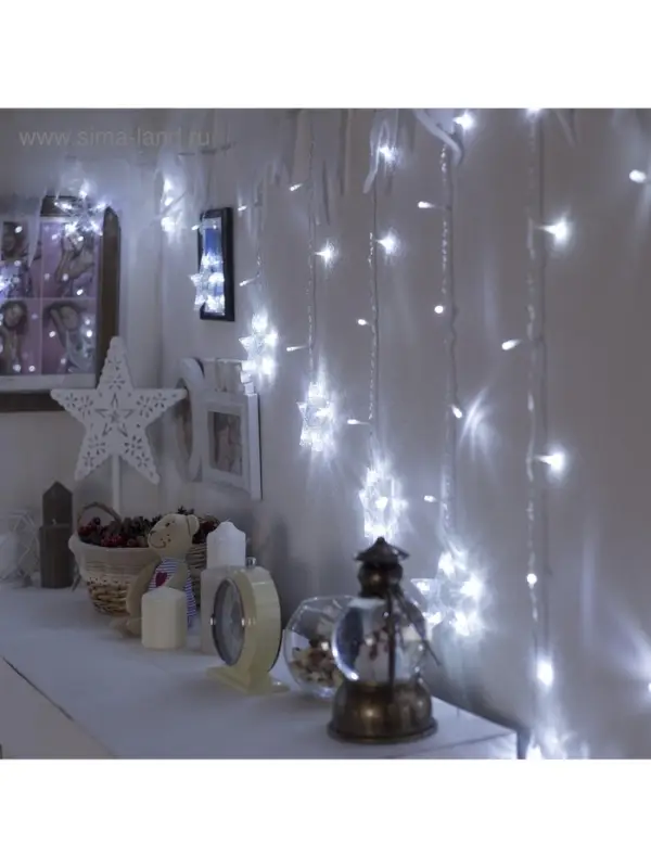 Гирлянда &laquo;Бахрома-арка&raquo; 2.5&times;1.2 м с насадками &laquo;Звёзды&raquo;, IP20, прозрачная нить, 136 LED, свечение белое, 8 режимов, 220 В