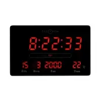 Часы электронные настенные, будильник, календарь, термометр, 20&times;3&times;33 см, красная индикация, черные