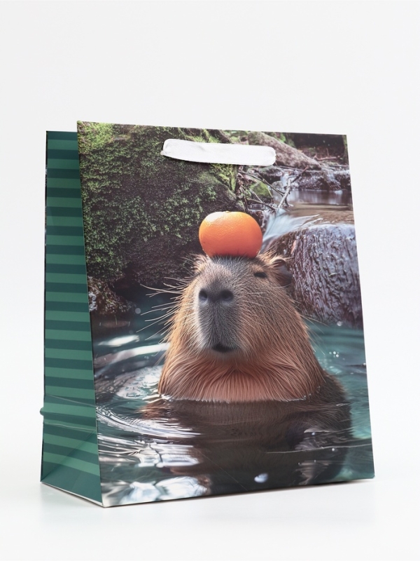 Пакет подарочный вертикальный "Капибара", 23 × 27 × 11.5 см