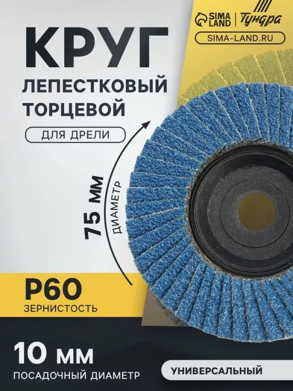 Круг лепестковый торцевой ТУНДРА, 75&times;10 мм, Р60