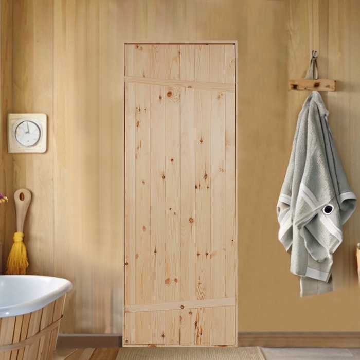 Дверной блок для бани, 190×70см, из сосны, на клиньях, массив Дверной блок для бани, 190×70см, из сосны, на клиньях, массив