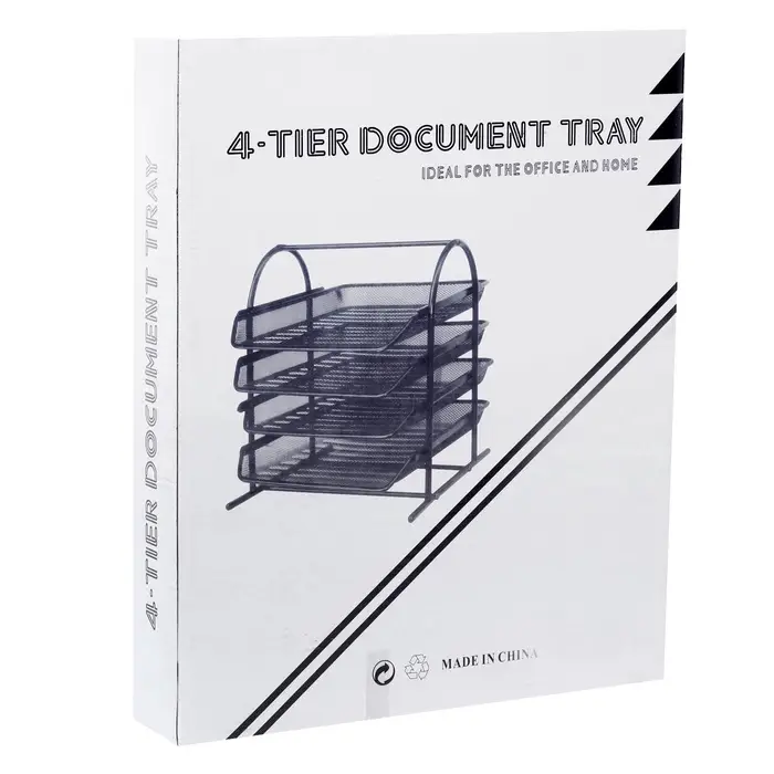 Лоток для бумаг горизонтальный, металлическая сетка, 4 отделения, серый