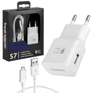 Сетевое зарядное устройство с кабелем USB на MicroUSB белое