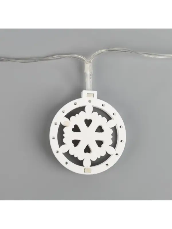 Гирлянда &laquo;Нить&raquo; 2 м с насадками &laquo;Снежинка&raquo;, IP20, прозрачная нить, 10 LED, батарейки AAх2 (нет в комплекте), свечение тёплое белое