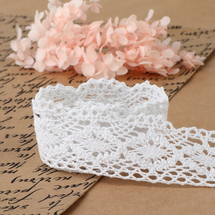 Кружево вязаное, 40 мм × 15 ± 1 м, цвет белый Кружево вязаное, 40 мм × 15 ± 1 м, цвет белый