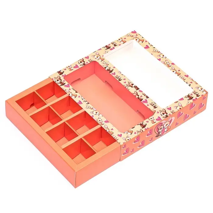 Коробка под 8 конфет + шоколад, с окном, «Лисички» 17.7×17.85×3.85 см Коробка под 8 конфет + шоколад, с окном, «Лисички» 17.7×17.85×3.85 см