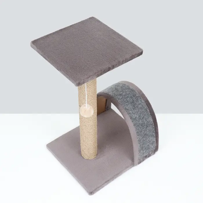 Когтеточка СТОЛБИК + ДУГА + ПЛОЩАДКА джут ковролин 35х30х56 Ø7 PerseiLine КД-26 микс