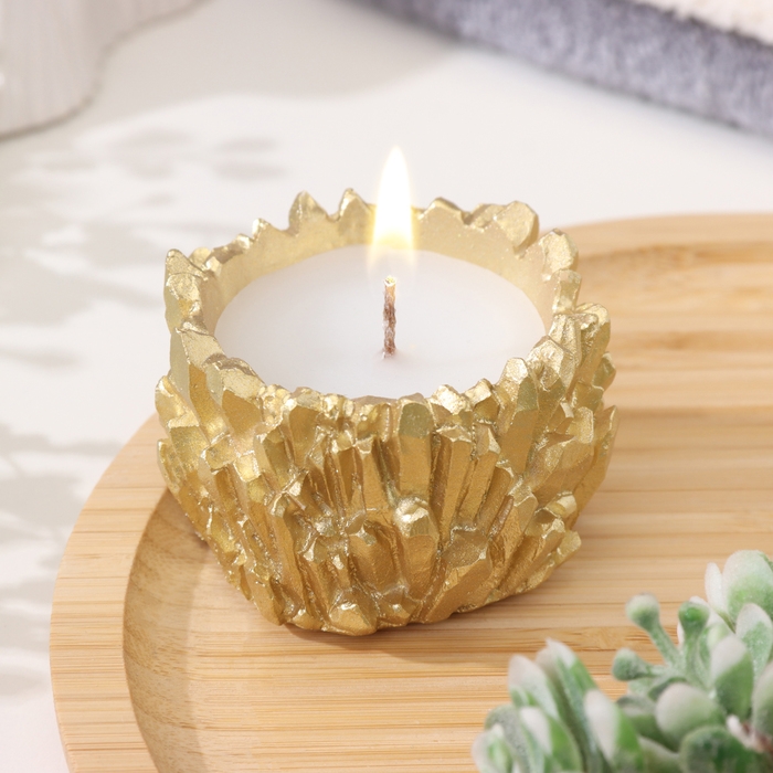 Свеча Свеча "Кристаллы" в подсвечнике из гипса,6х4см, золото