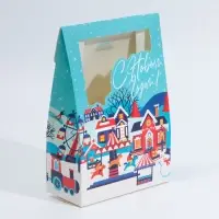 Коробка подарочная новогодняя складная &laquo;Дома&raquo;, 15 х 7 х 22 см, Новый год