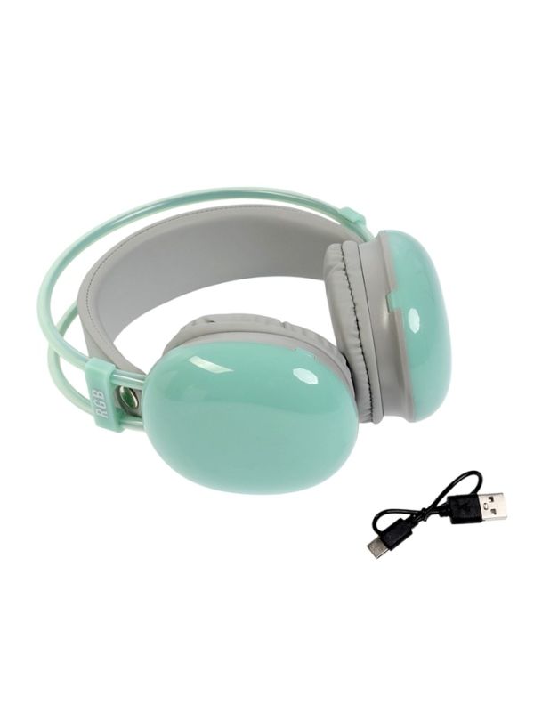 Наушники полноразмерные Mybit W-33, RGB подсветка, BT5.3, 800 мАч, Type-C, зелёные