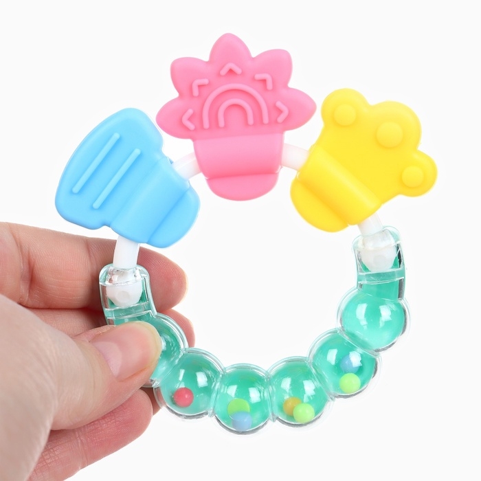 Прорезыватель погремушка Крошка Я «Браслетик», голубой/зеленый