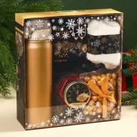 Подарочный набор новогодний &laquo;Все мечты сбудутся&raquo;:Чай новогодний чёрный 50 г, крем-мед с клубникой 120 г, носки 36 - 39 размер, термос 500 мл.