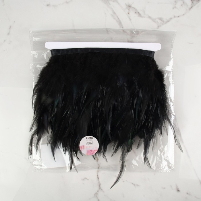 Тесьма с перьями петуха, 10-15 см, 5 ± 0,5 м, цвет чёрный Тесьма с перьями петуха, 10-15 см, 5 ± 0,5 м, цвет чёрный