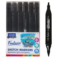 Маркер художественный двусторонний Mazari "FANTASIA" black, пишущие узлы 3,0 - 6,2 мм Маркер художественный двусторонний Mazari "FANTASIA" black, пишущие узлы 3,0 - 6,2 мм