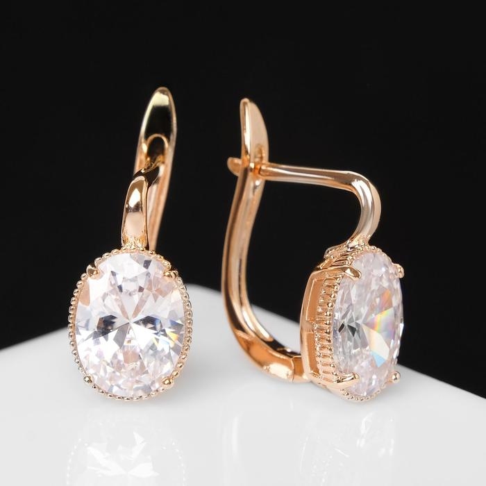 Серьги со стразами &laquo;Блум&raquo; классика, мини овалы, цвет белый в розовом золоте