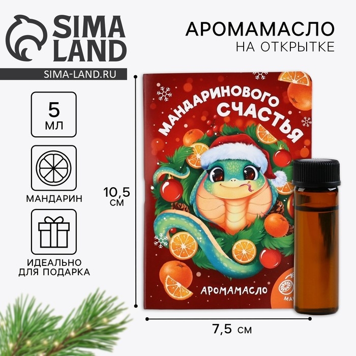 Аромамасло новогоднее на открытке «Новый год: Пусть мечты сбываются», аромат мандарин, 5 мл Аромамасло новогоднее на открытке «Новый год: Пусть мечты сбываются», аромат мандарин, 5 мл