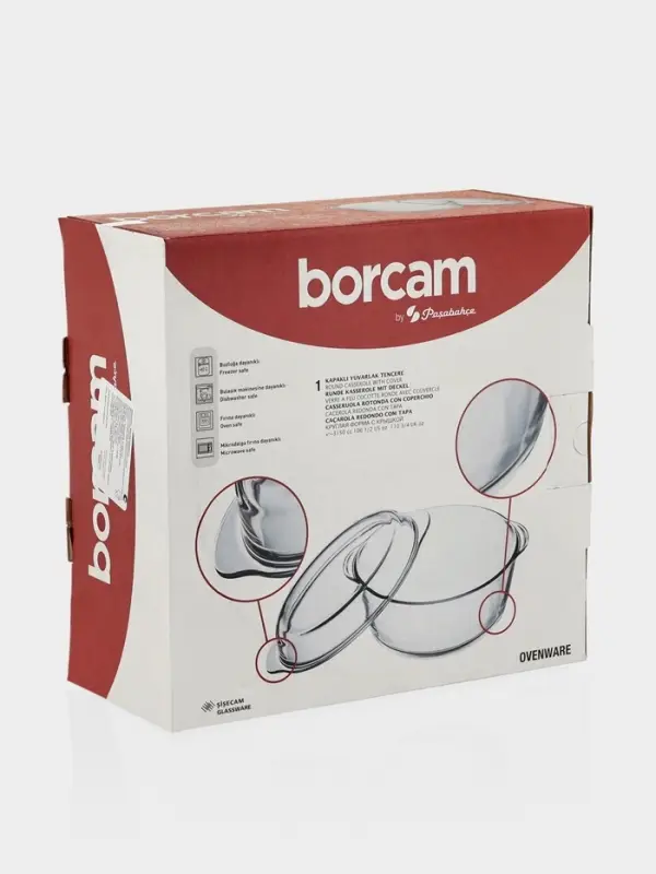 Форма для запекания Paşabah&ccedil;e Borcam, 3 л, с крышкой, жаропрочное стекло, прозрачная