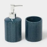 Аксессуары для ванной &laquo;Минимал&raquo;, 2 предмета: дозатор для мыла 350 мл, стакан 350 мл, синие