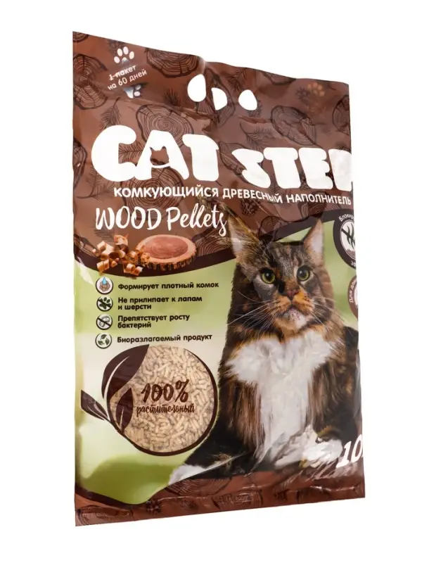 Наполнитель комкующийся растительный CAT STEP Wood Pellets 10 л Наполнитель комкующийся растительный CAT STEP Wood Pellets 10 л