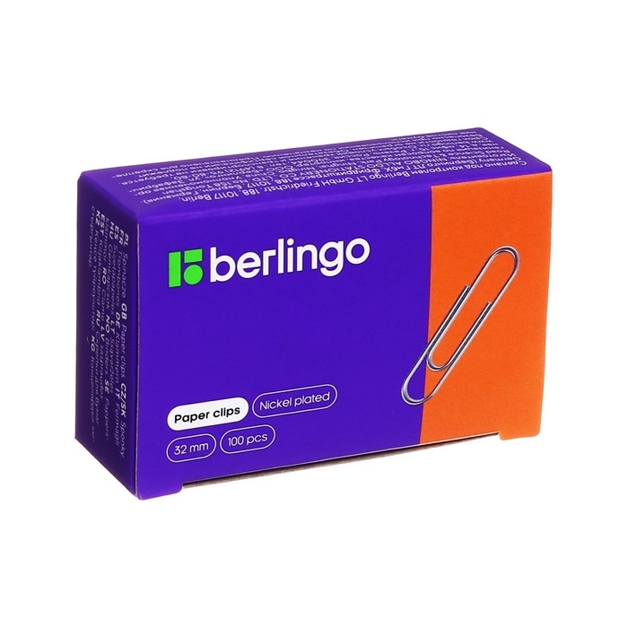 Скрепки никелированные 32 мм, 100 штук, картонная упаковка Скрепки никелированные 32 мм, 100 штук, картонная упаковка