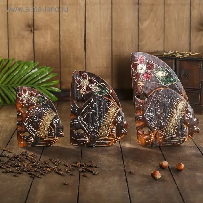 Сувенирный набор дерево "Рыбки с цветком"(3 шт)  20х8х25 см  МИКС