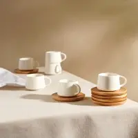 Сервиз чайный SL Home &laquo;Тренто&raquo;, 12 предметов: 6 чашек 90 мл, 6 деревянных подставок, фарфор, белый