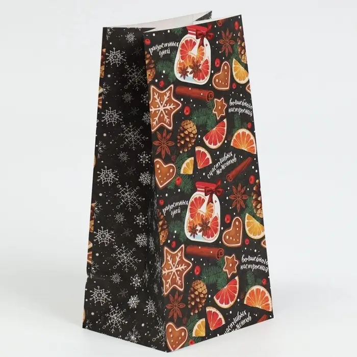 Пакет подарочный без ручек новогодний &laquo;Счастливых моментов&raquo;, 10&times;19.5&times;7 см