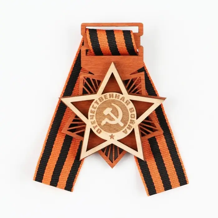 Значок деревянный с георгиевской лентой на День Победы «Отечественная война», 6,1 х 8,2 см Значок деревянный с георгиевской лентой на День Победы «Отечественная война», 6,1 х 8,2 см