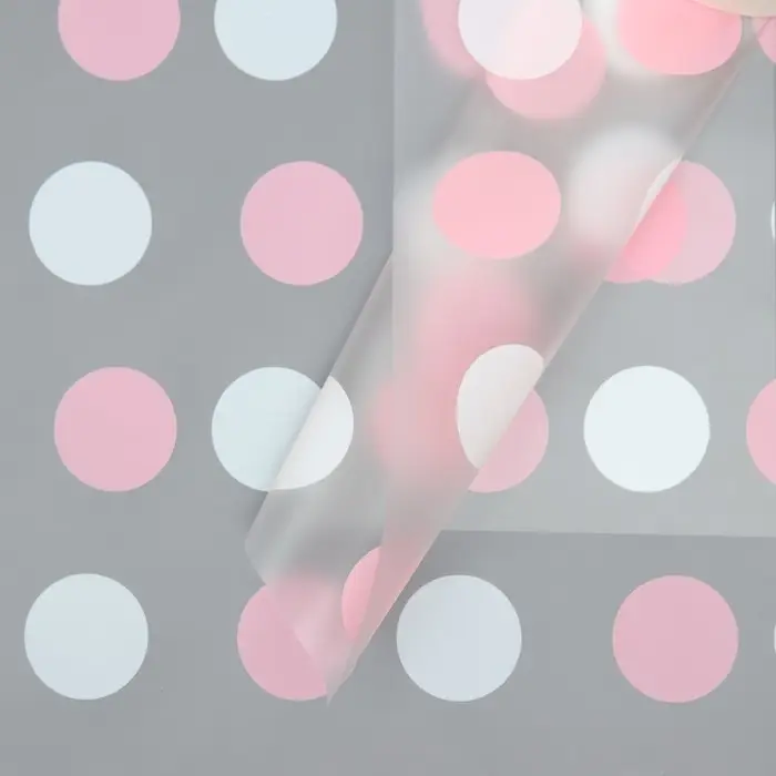 Пленка для цветов, «Горохи», белый- розовый, 56×56 см Пленка для цветов, «Горохи», белый- розовый, 56×56 см